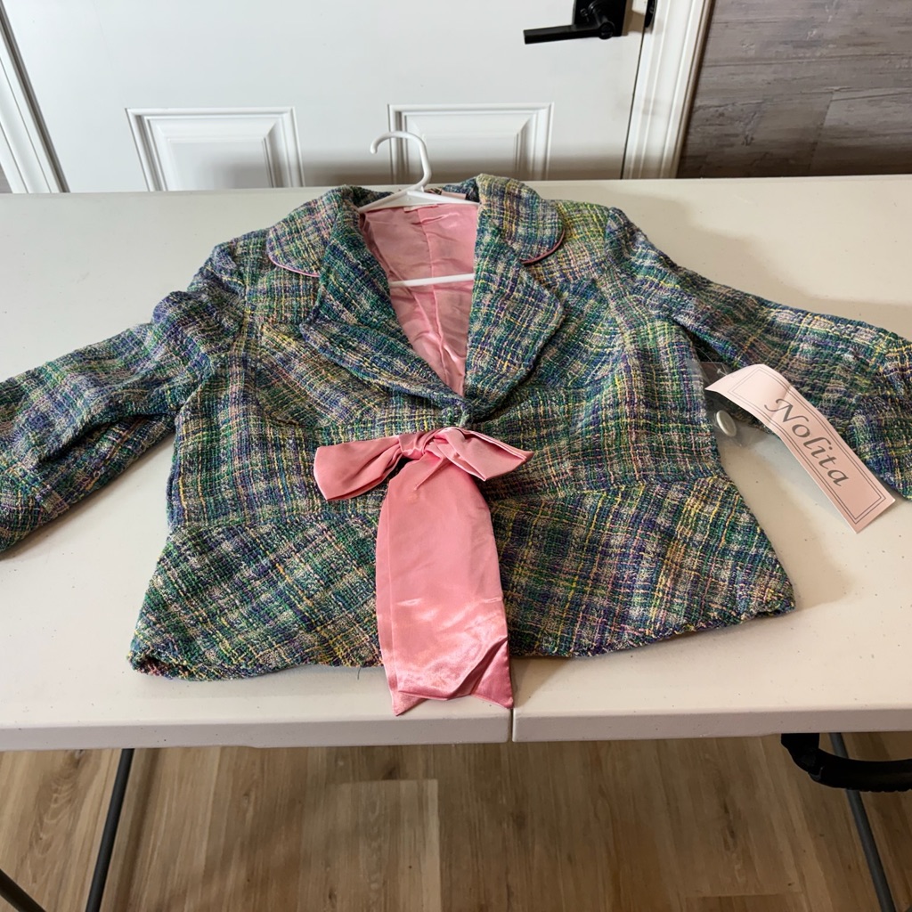 Nolita Women's Multicolor Plaid Blazer With Pink Bow 1159